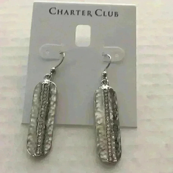 Charter Club new Silver Oval Drop w/ Pave Stones - Picture 3 of 8